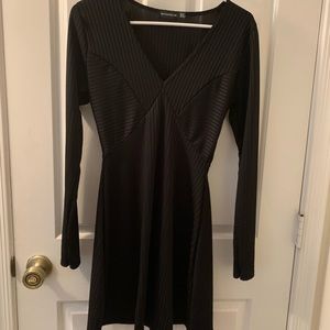 Black Rib Plunge Skater Dress